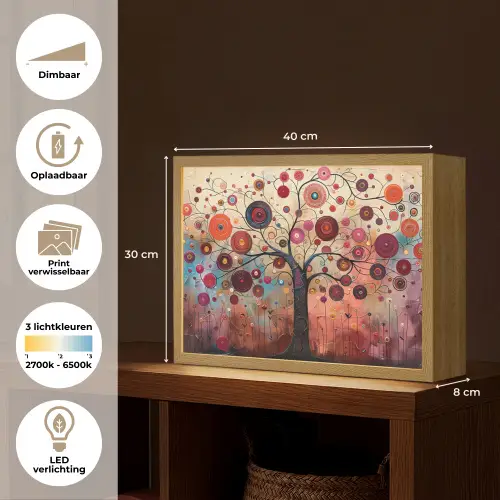Boom - Paars - Abstract - Kunst Light Box met batterij (Wandlamp) middel -USP_websiteoverzichtNL