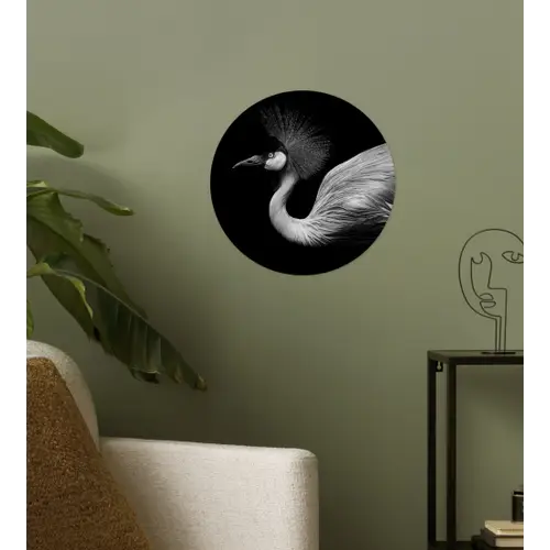 Kraanvogel - Zwart - Wit - Vogel - Dieren Wandcirkel behangsticker klein -sfeer2