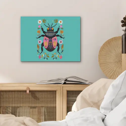Kever - Bloemmotieven - Turquoise - Bladeren PET vilt klein -sfeer3