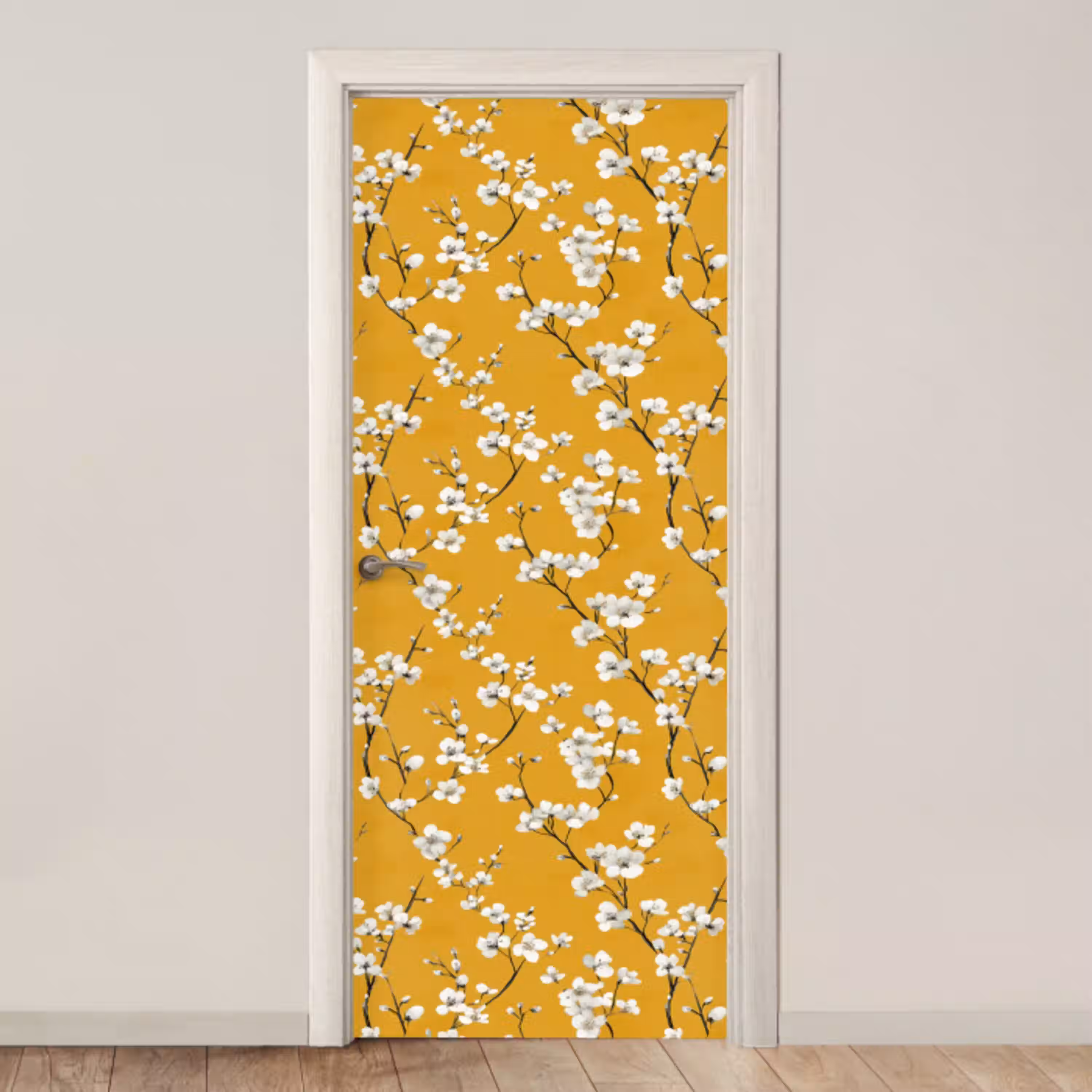Bloesemtak - Aquarel - Geel deurposter klein 289 -3d_beige