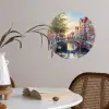 Brug - Stad - Huizen - Boot Wandcirkel behangsticker klein -sfeer3