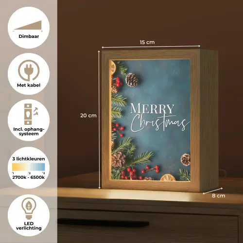 Merry Christmas - Blauw - Kerst - Winter Light Box met kabel (Tafellamp) klein -USP_NL