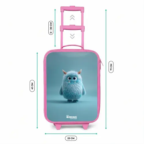 Blauw pluizig monster met hoorns Kinderkoffer - Roze klein -productfoto_formaten