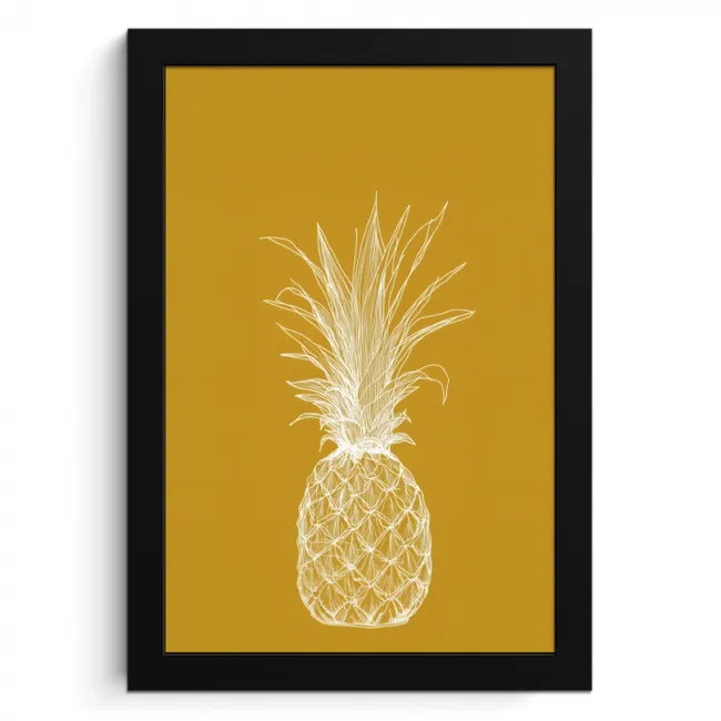 Lijnillustratie - Ananas - Bladkroon - Okergeel KitchenYeah - Keuken - Fotolijst klein -3d