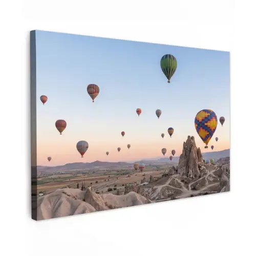 Luchtballonnen - Rotsen - Zonsopgang Tuinposter op houten frame 2 cm dik klein -3d