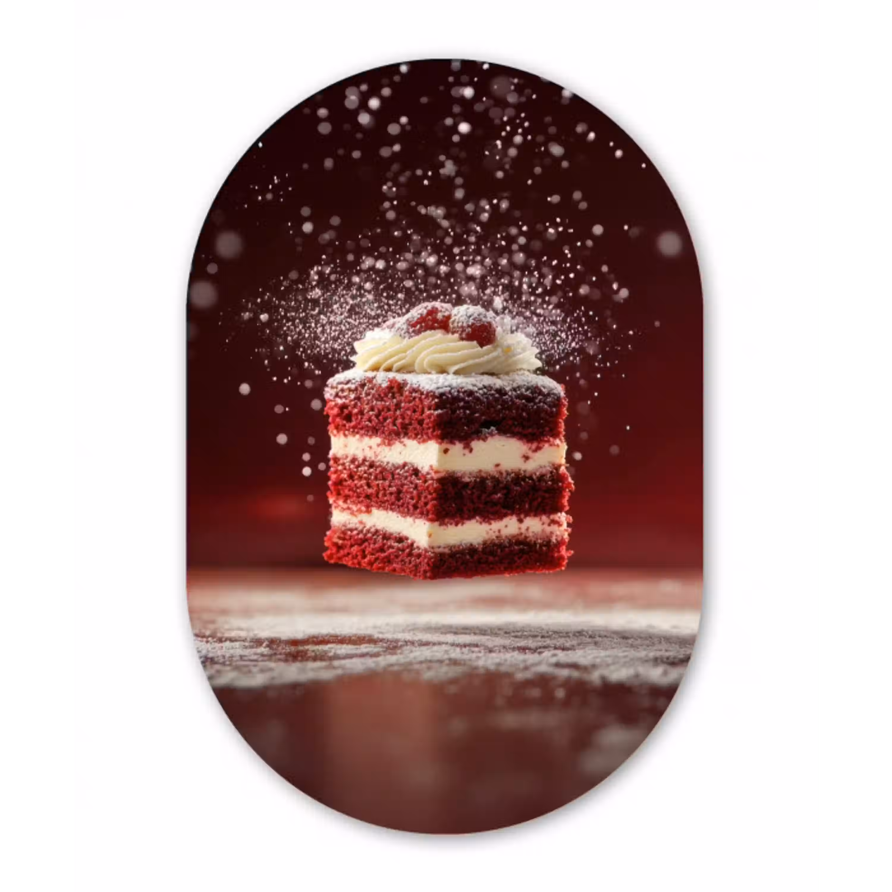 Rode - Velvet - Taart - Eten Wandcirkel Ovaal Glas middel -3d