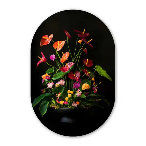 Bloemen - Vaas - Kleurrijk Wandcirkel Ovaal Forex klein -3d