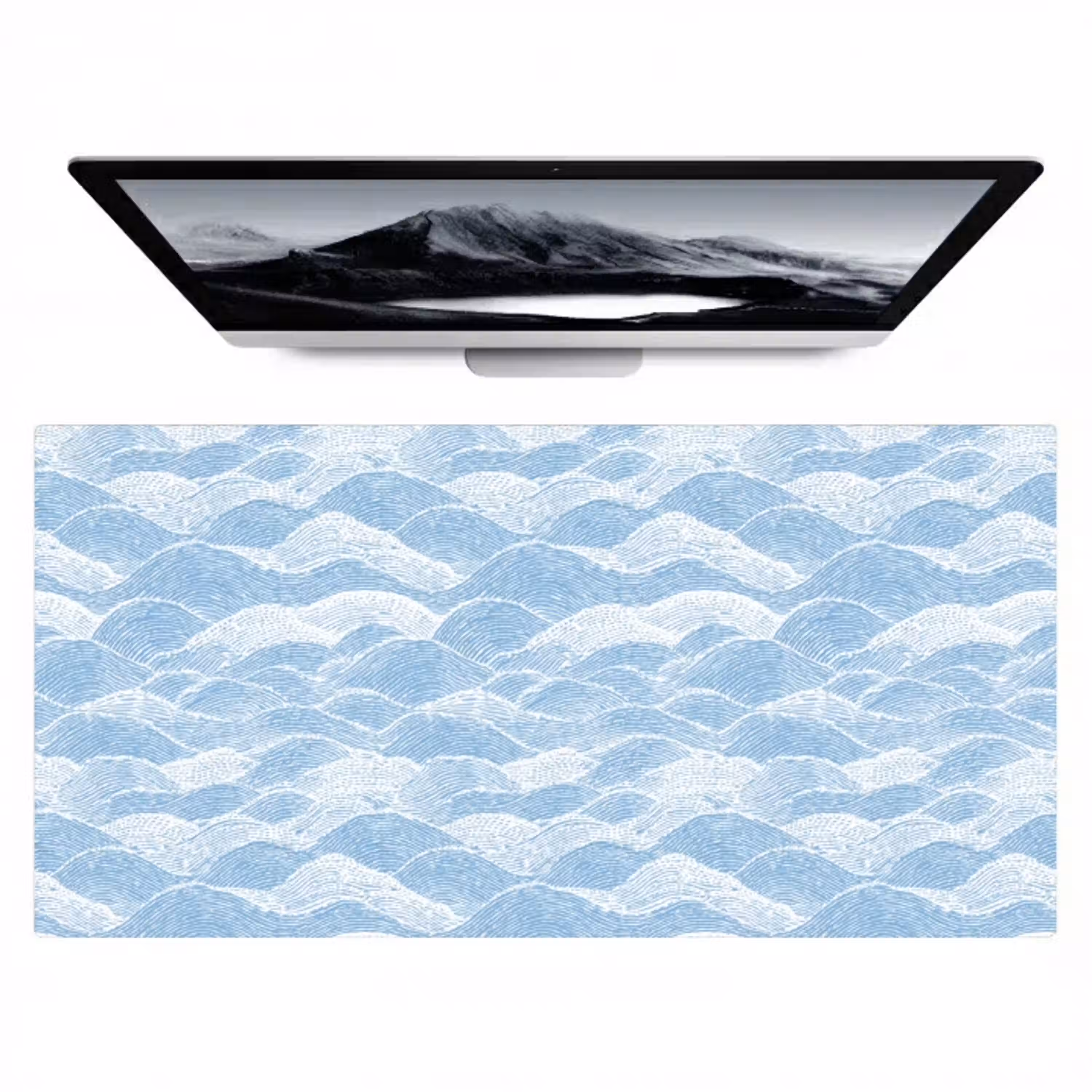 Blauw - Wit - Golven - Getekend Muismat XXL klein 681 -zzz3d