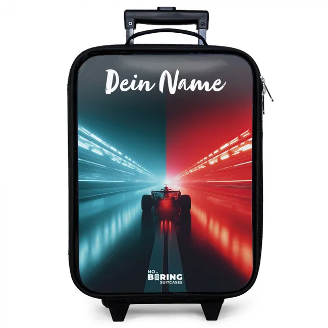 Kinderkoffer mit Name - Rennwagen - Beleuchtung - Neon - Rot