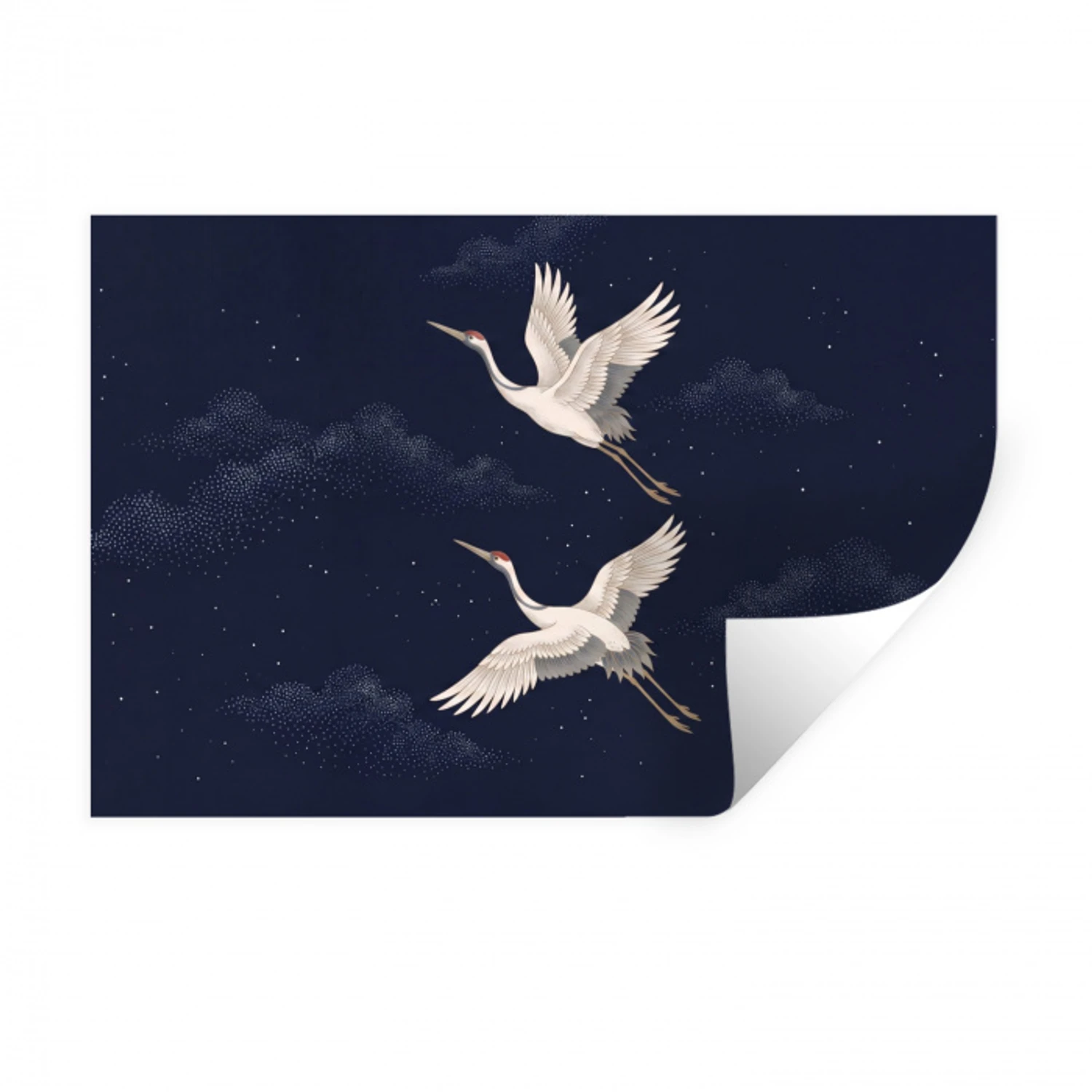 Kraanvogels - Nachthemel - Blauw Muursticker klein -3d