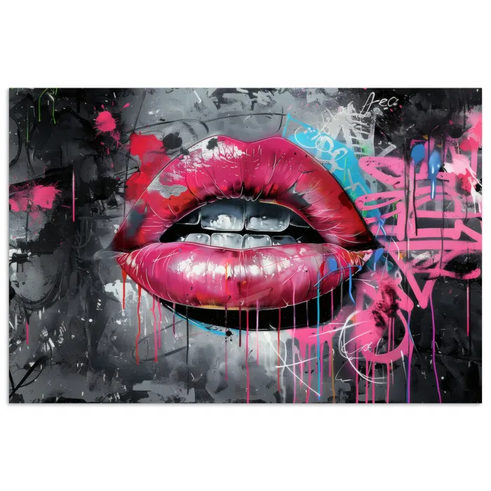 Lippen - Felroze - Graffiti - Verfstrepen poster papier klein -3d