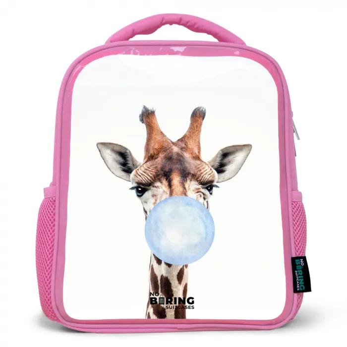 Kauwende Kobus blauw Kinderrugzak - Roze middel -3d