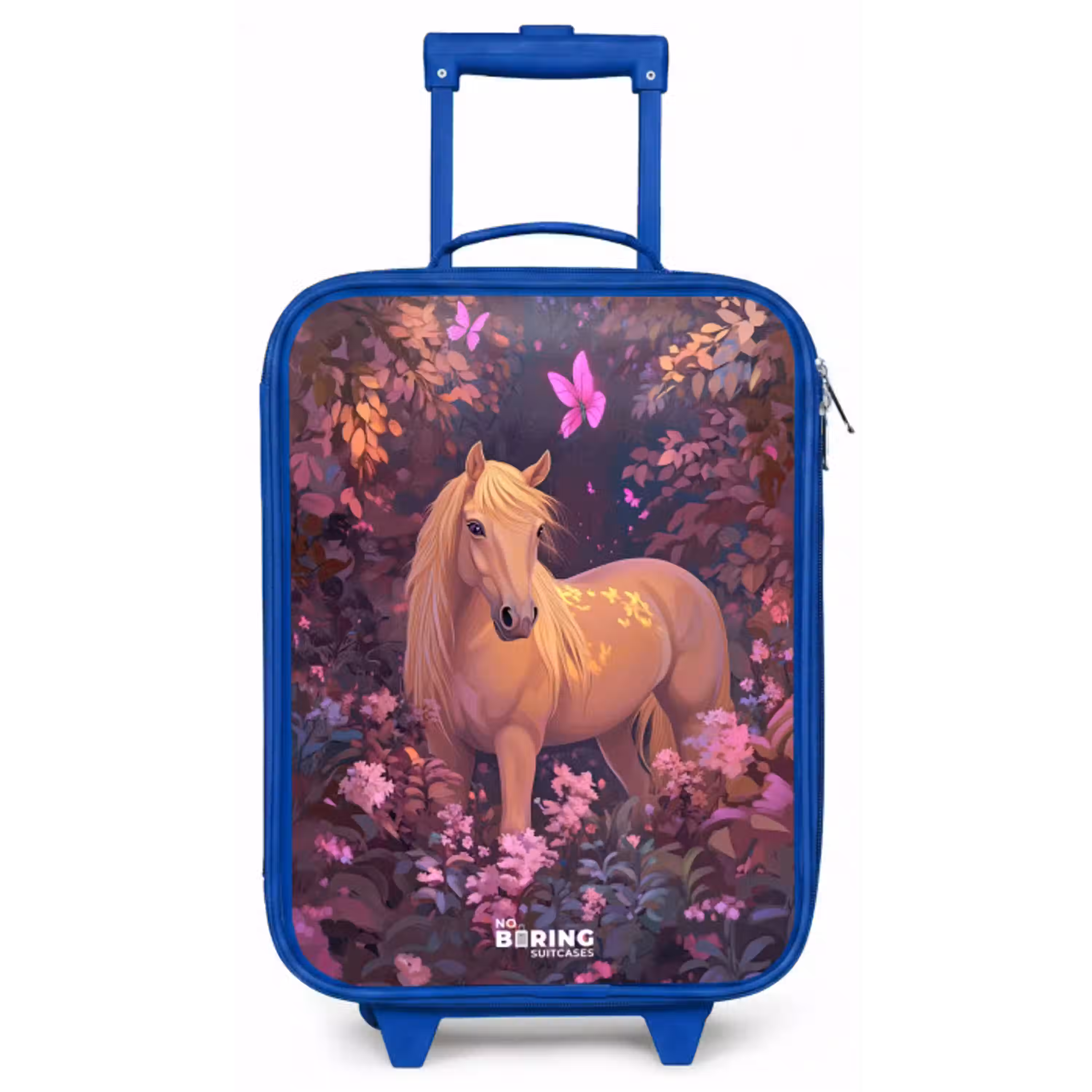 Paard - Bloemen - Paars - Vlinder Kinderkoffer - Blauw klein -zz3dotto