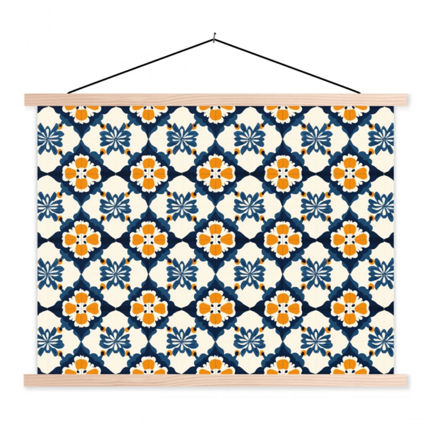Klassiek - Geometrisch - Blauw textielposter latten blank klein 122 -3d
