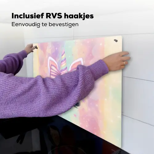 Eenhoorn - Glitters - Regenboog - Pastel Inductie beschemer met haakjes middel -ky-ophangen-nl