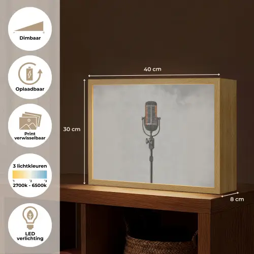 Microfoon - Vintage - Illustratie - Grijs Light Box met batterij (Wandlamp) middel -USP_websiteoverzichtNL