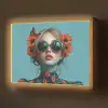 Vrouw - Blauw - Vlinder - Bloemen - Aesthetic Light Box met batterij (Wandlamp) middel -z3d_website