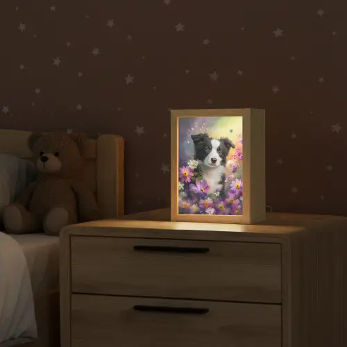 Hond - Bloemen - Natuur - Puppy - Bordercollie Light Box met kabel klein -sfeer1_kind