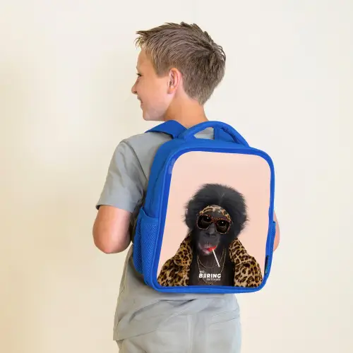 Aap met Loly Kinderrugzak - Blauw middel -sfeer2