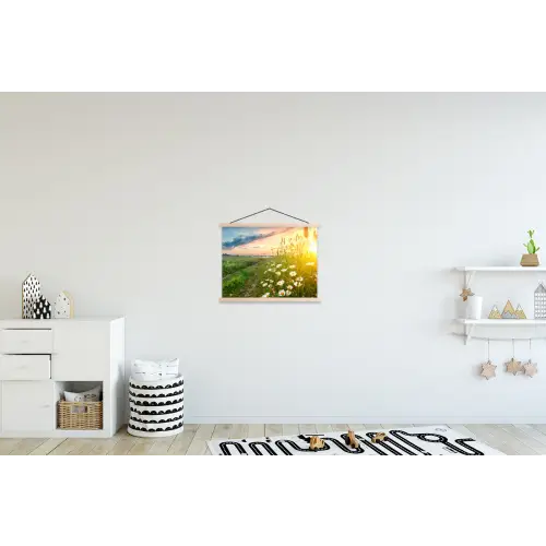 Bloemen - Madelief - Natuur - Zon - Horizon textielposter latten blank klein -kinderkamer