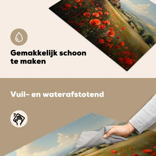 Klaprozen - Rood - Heuvels - Landschap Inductie beschemer met haakjes klein -ky-schoon-nl