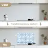 Tegel - Patroon - Wit - Blauw keuken achterwand spatscherm klein 900 -voor_na_NL