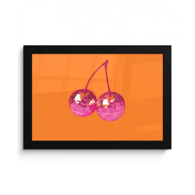 Discoballen - Kers - Spiegels - Roze fotolijst zwart zonder passe partout klein -3d