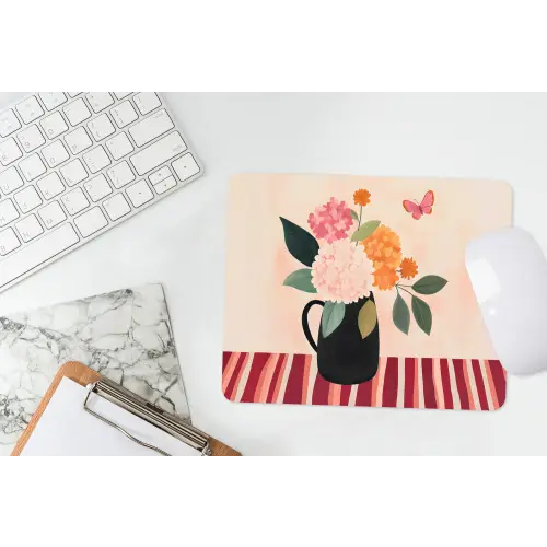 Vaas - Bloemen - Vlinder - Rood muismat rubber klein -witbureau