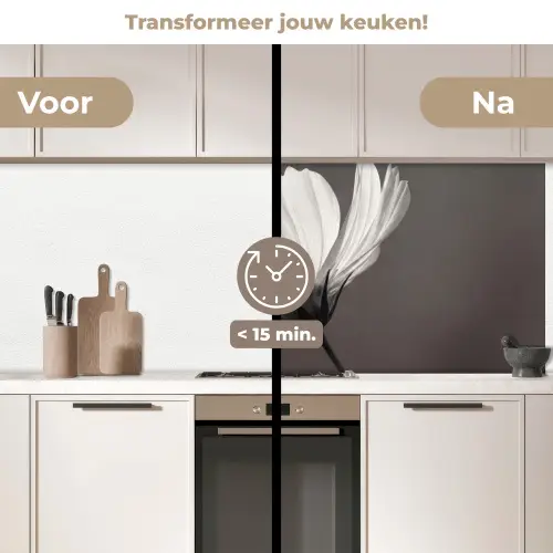 Bloem - Minimalistisch - Zwart - Wit keuken achterwand 2 middel -voor-na2_NL