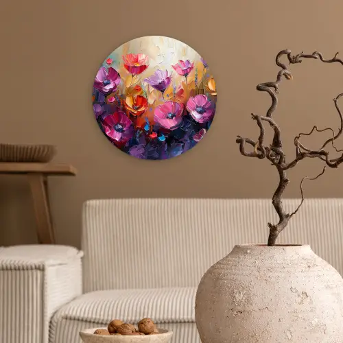 Bloemen - Botanisch - Kunst - Roze - Natuur Wandcirkel kunststof plaat 5mm dik klein -sfeer1