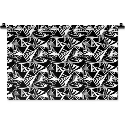 Driehoeken - Geometrisch - Zwart - Wit Wandkleed katoen klein 269 -zz3d