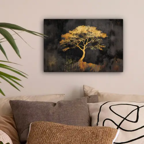 Boom - Schilderij - Goud - Abstract canvas 2cm klein -sfeer1