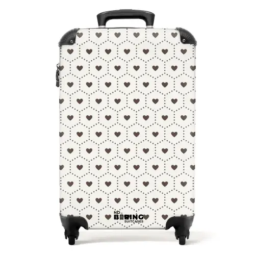 Crèmekleurige achtergrond met bruine hartjes NBS - Handbagage koffer - Volwassenen Unisex middel -productfoto_recht