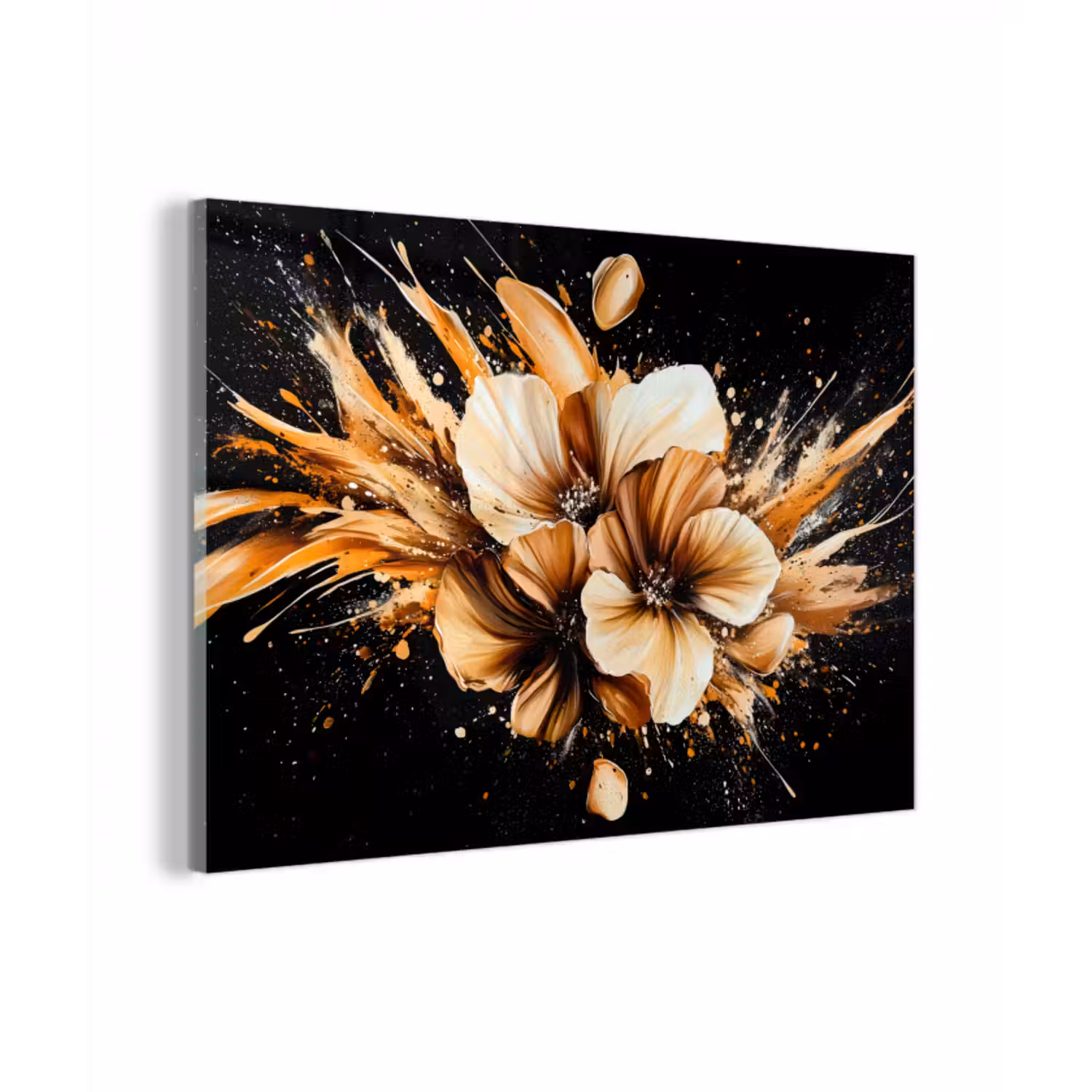 Glasbild - Blumen - Gold - Graffiti - Schwarz - Abstrakt