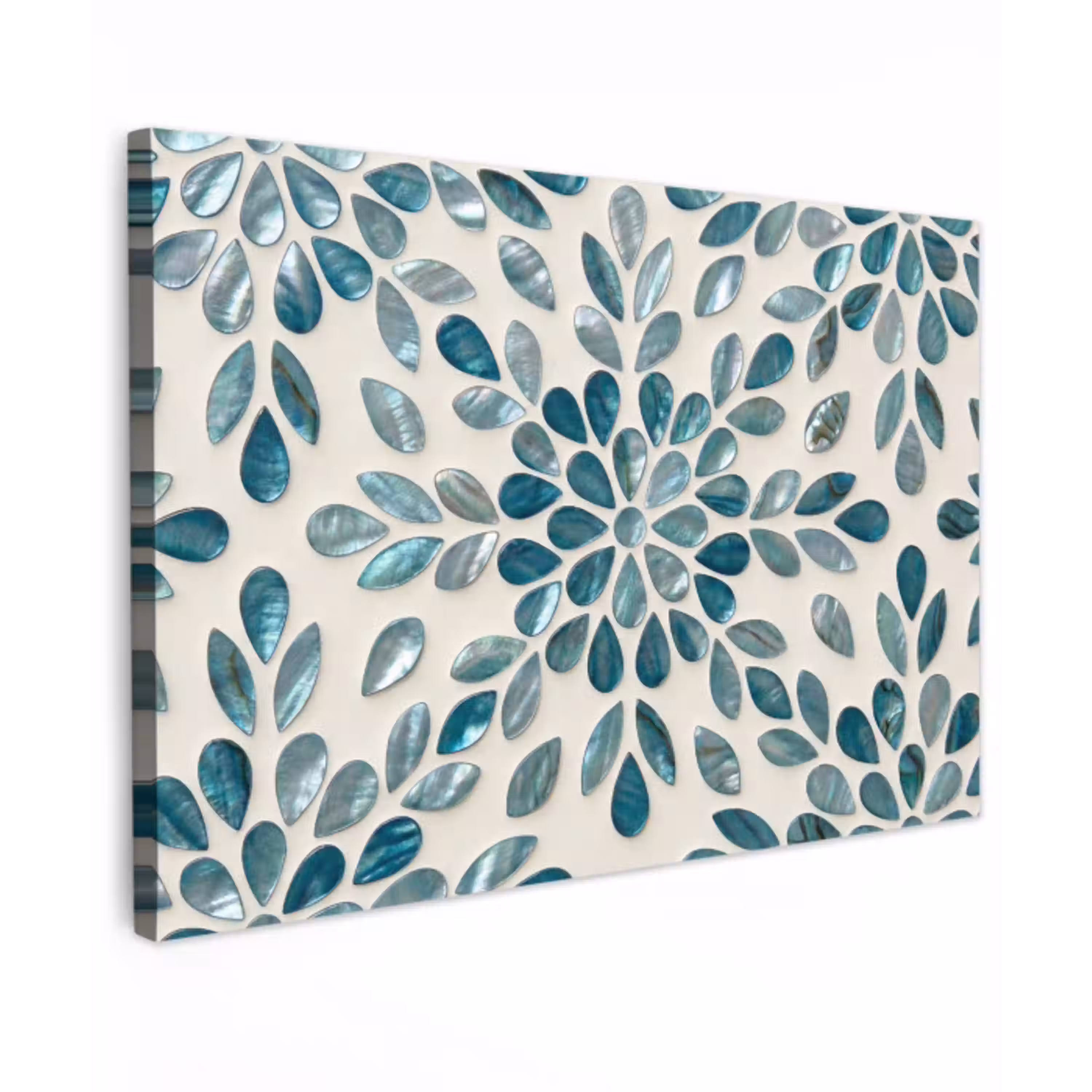 Patroon - Bladeren - Abstract - Modern - Turquoise Tuinposter op houten frame 2 cm dik klein -3d
