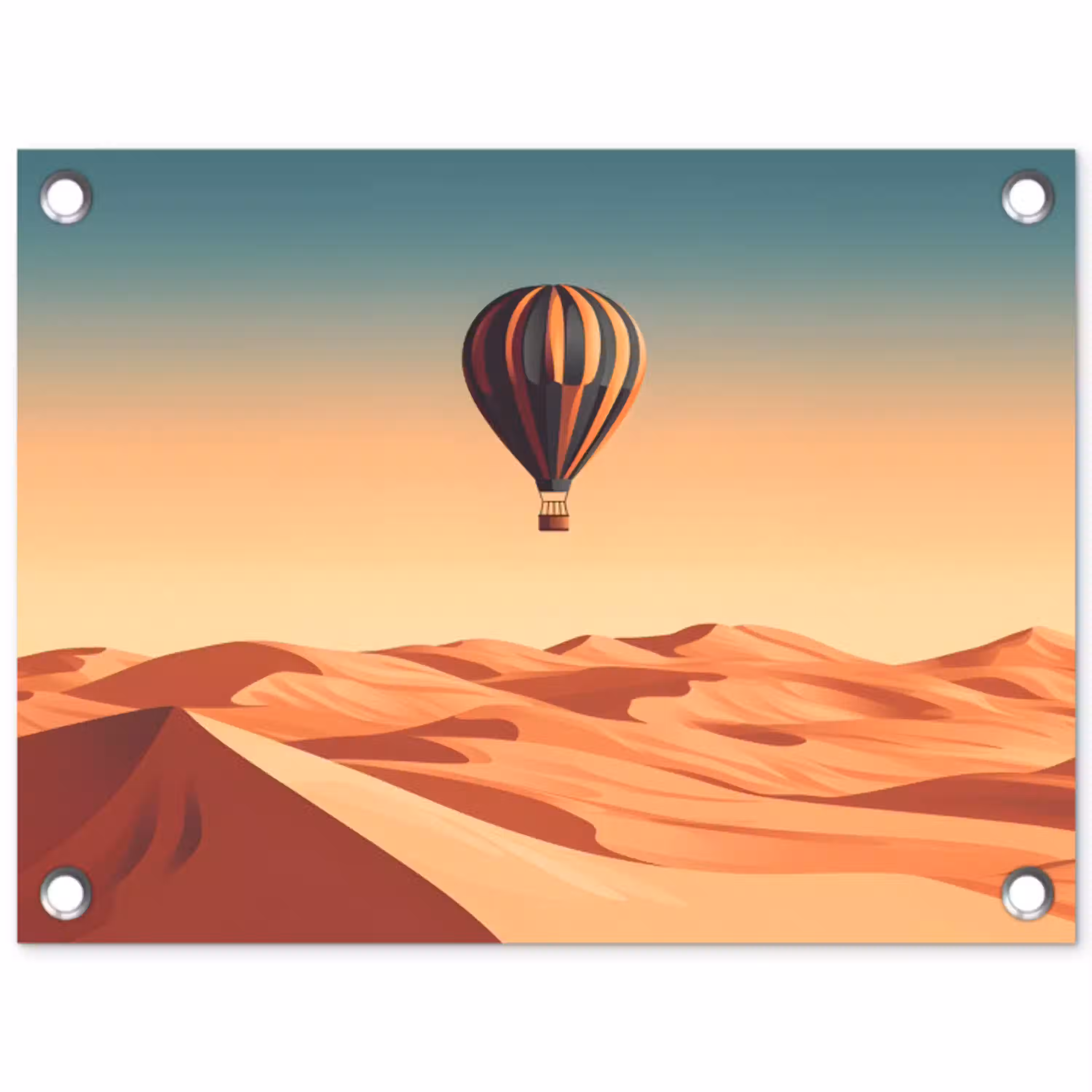 Luchtballon - Woestijn - Zonsondergang - Blauw tuinposter los doek klein -3d