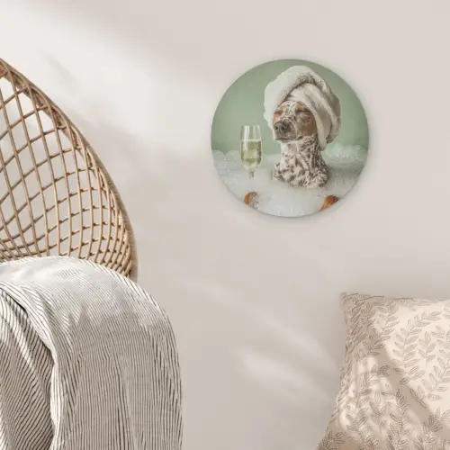 Hond - Bad - Champagne - Handdoek Akoestische PET Vilt - Rond klein -sfeer4