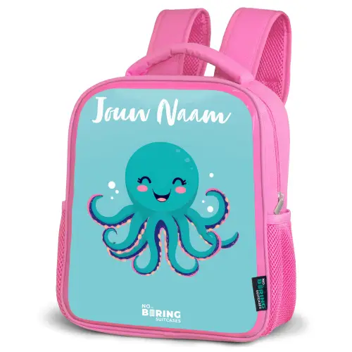 Octopus - Water - Blauw Kinderrugzak - Roze middel -schuin