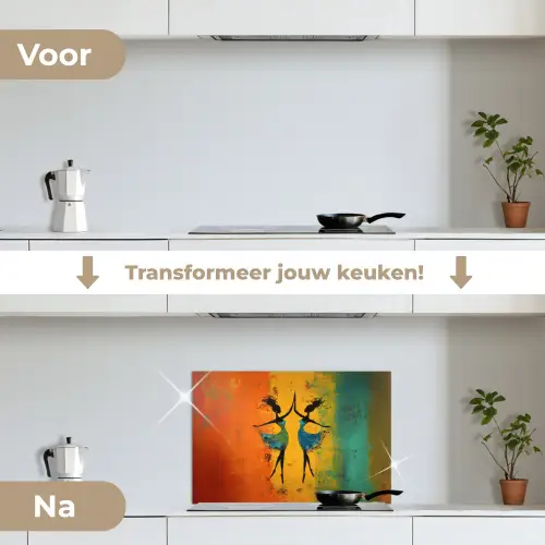 Dansen - Vrouwen - Verfstructuur keuken achterwand spatscherm klein -voor_na_NL