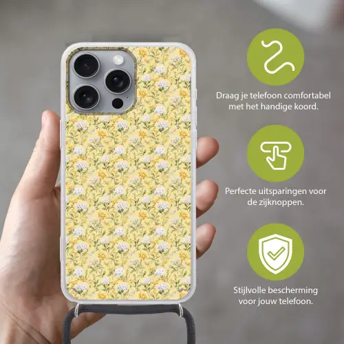 Frans - Citroen - Bloesem  - Wit - Geel Hoesje iPhone 16 Pro Max met koord klein 804 -sfeer2_NL