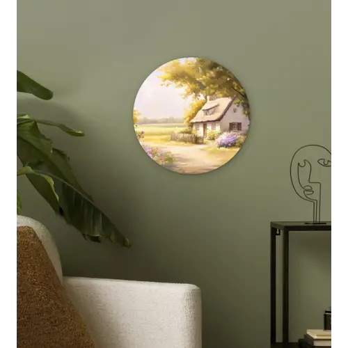 Huisje - Hout - Bloemen Wandcirkel kunststof plaat 5mm dik klein -sfeer3