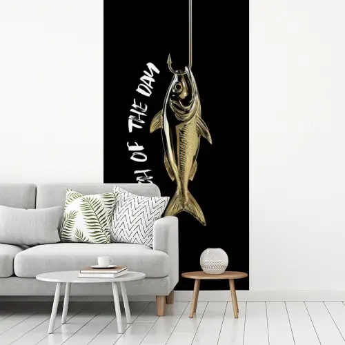 Vis - Zwart - Goud - Tekst fotobehang vinyl groot -woonkamer