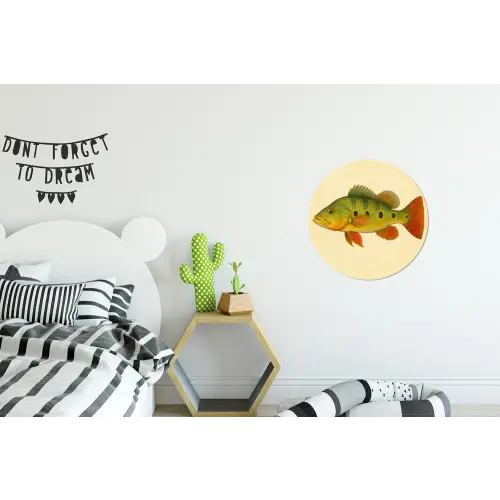 Schubben - Vis - Groen - Illustratie Wandcirkel aluminium klein -kinderkamer