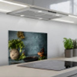 Kruiden - Specerijen - Pan - Mes - Grijs - Rustiek keuken achterwand spatscherm klein -3d_schuin