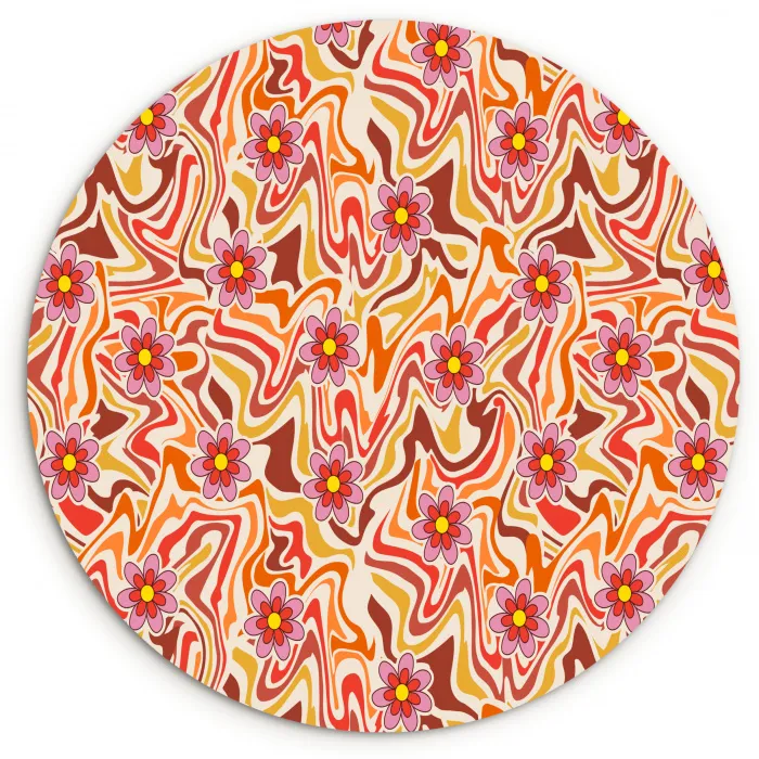 Retro - Bloemen - Patroon Wandcirkel plexiglas klein 852 -3d