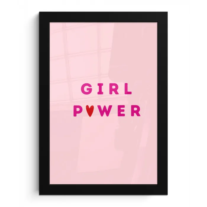 Girl power - Roze - Hartje fotolijst zwart zonder passe partout klein -3d