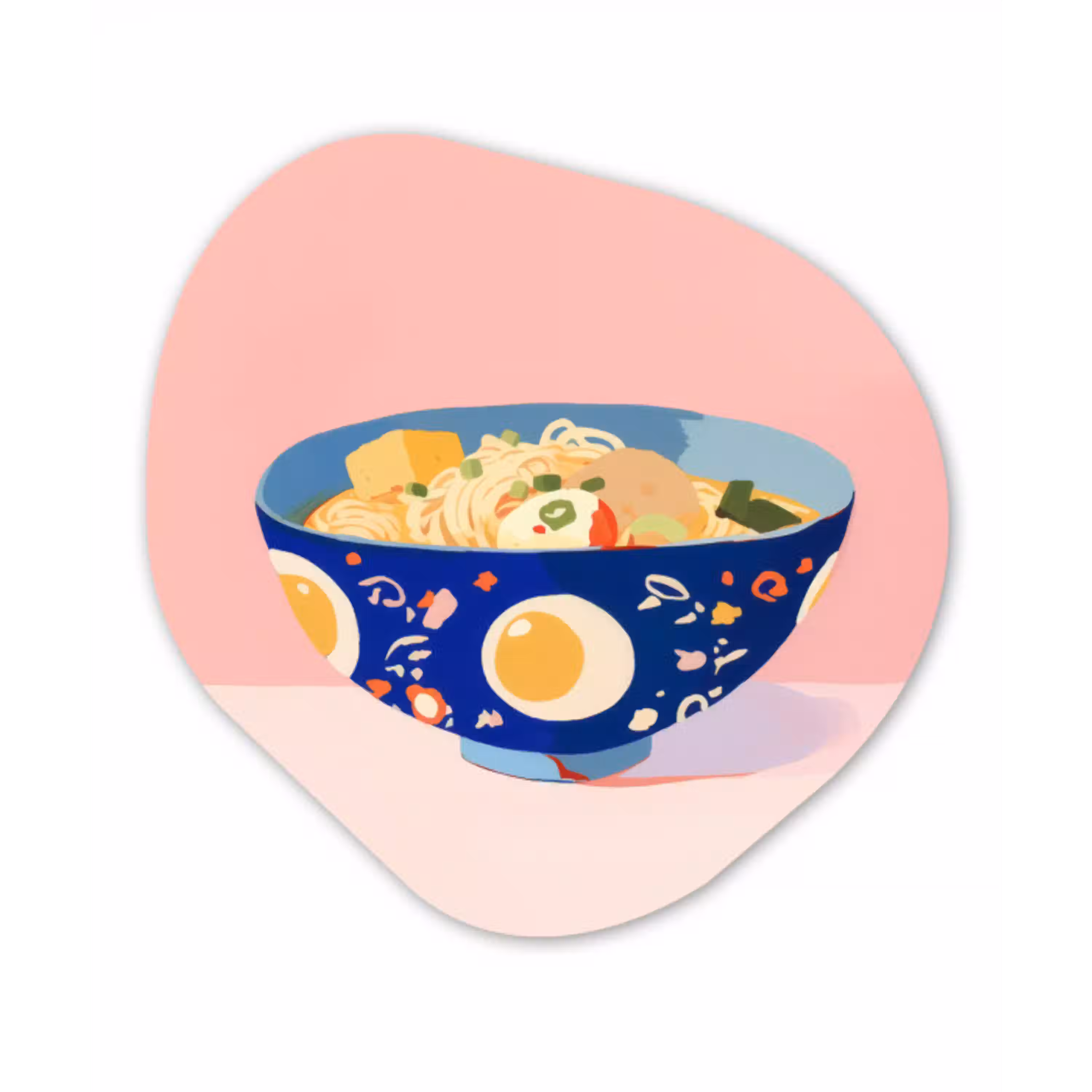 Noodles - Kom - Blauw - Illustratie Wandcirkel Organisch Aluminium middel -3d