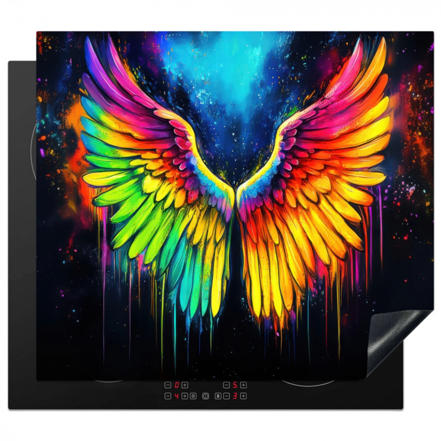 Regenboogkleuren - Vleugels - Magisch Inductie beschermer vinyl 3mm middel -3d