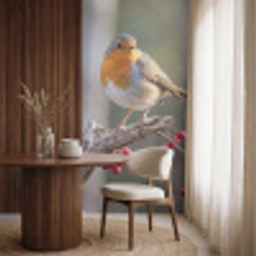Roodborst - Tak - Bessen - Natuur Behang Vlies klein -sfeer1