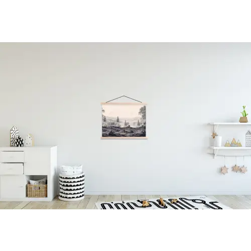 Mistig - Berglandschap - Illustratie textielposter latten blank klein -kinderkamer